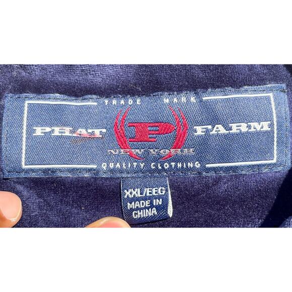 VINTAGE PHAT FARM Velour Polo Shirt Short Sleeve Collared Men Navy Blue SIZE 2XL - Picture 4 of 11